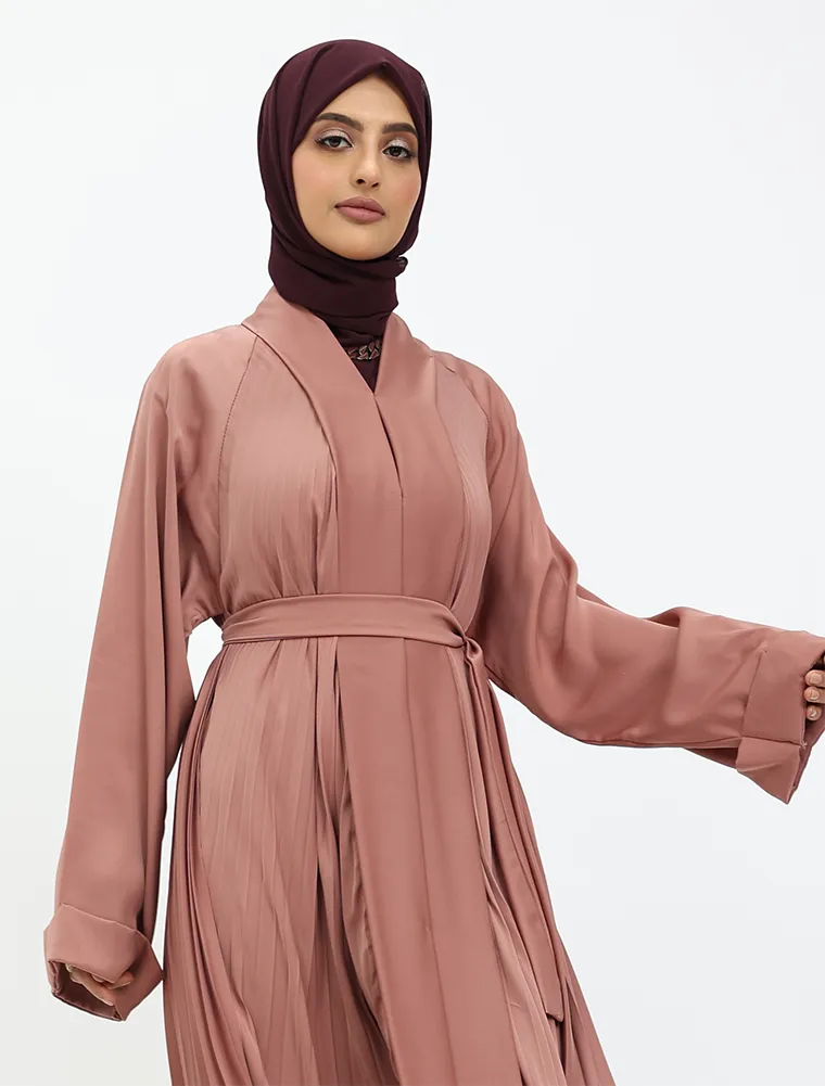 Peach Pleated Silhouette Abaya